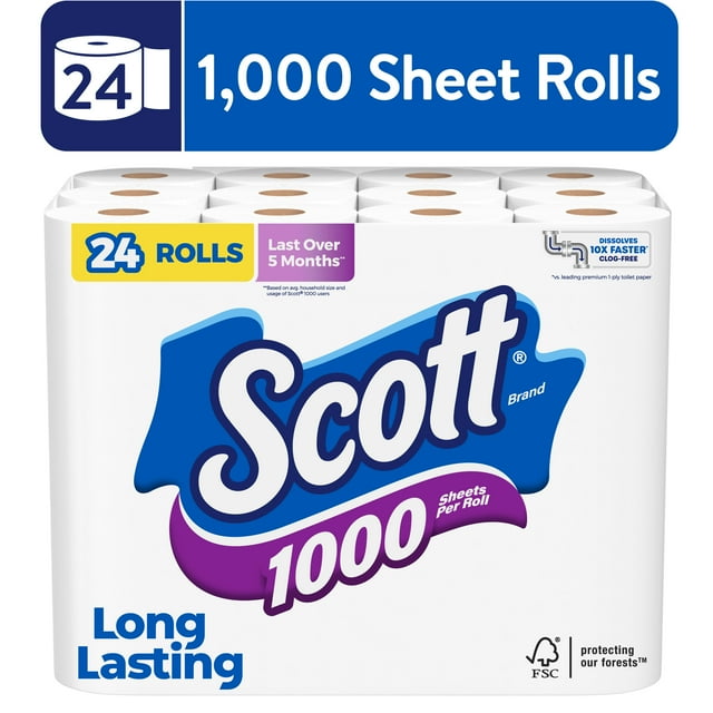 Scott 1000 Toilet Paper, 24 Rolls, 1,000 Sheets per Roll (24,000 Total