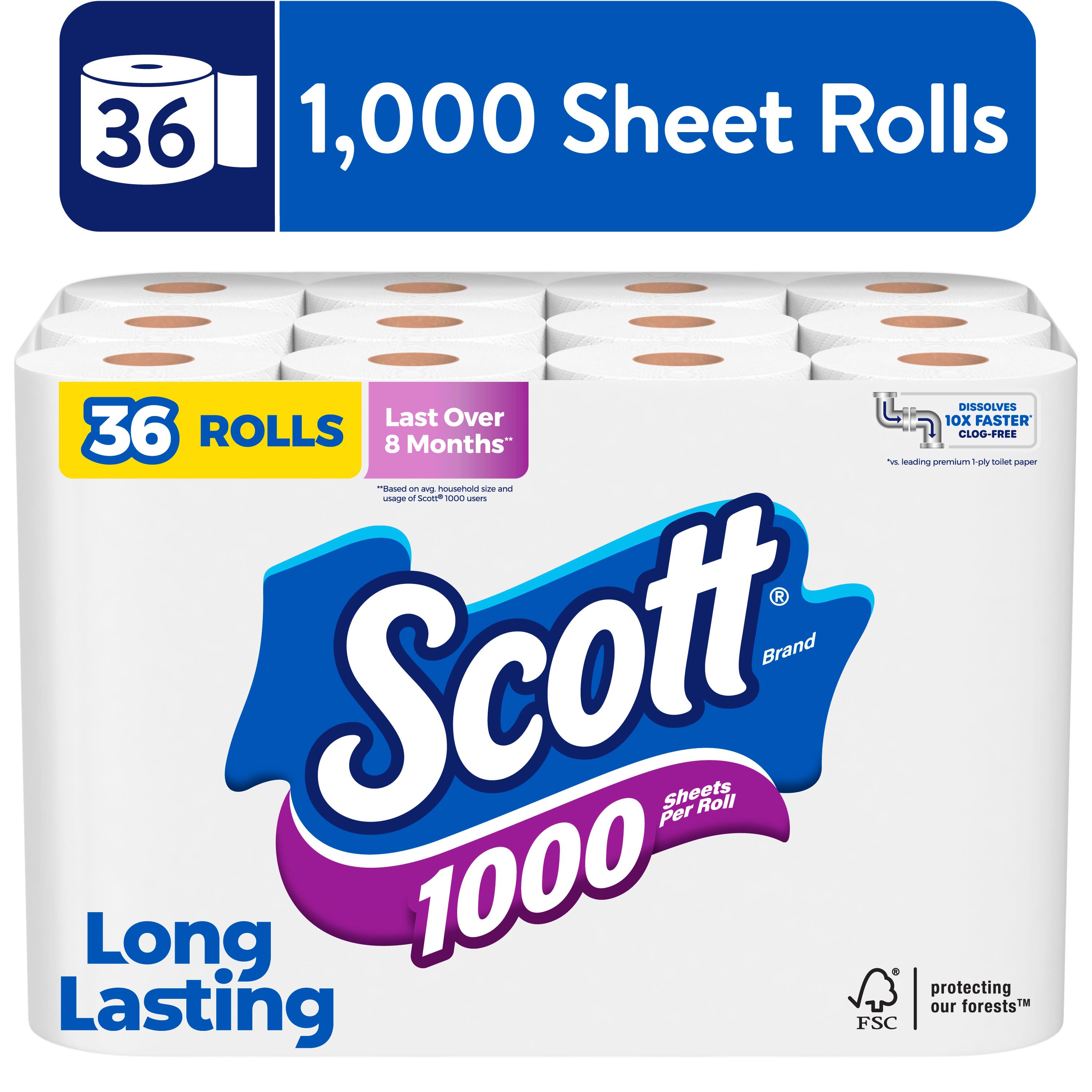 Scott 1000 Toilet Paper, 36 Rolls, 1,000 Sheets per Roll - image 1 of 12
