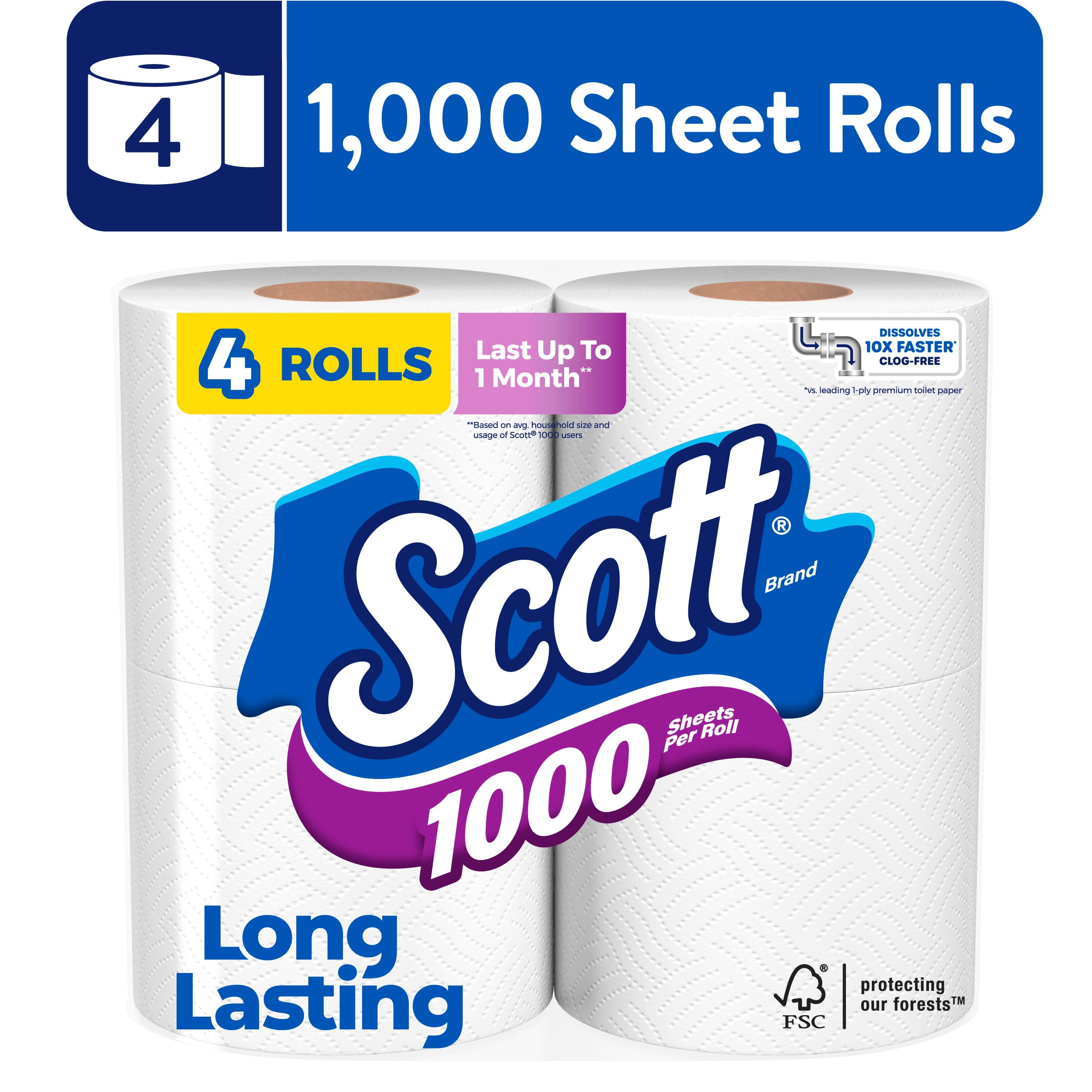Scott 1000 Toilet Paper, 4 Rolls, 1000 Sheets Per Roll (4000 Sheets