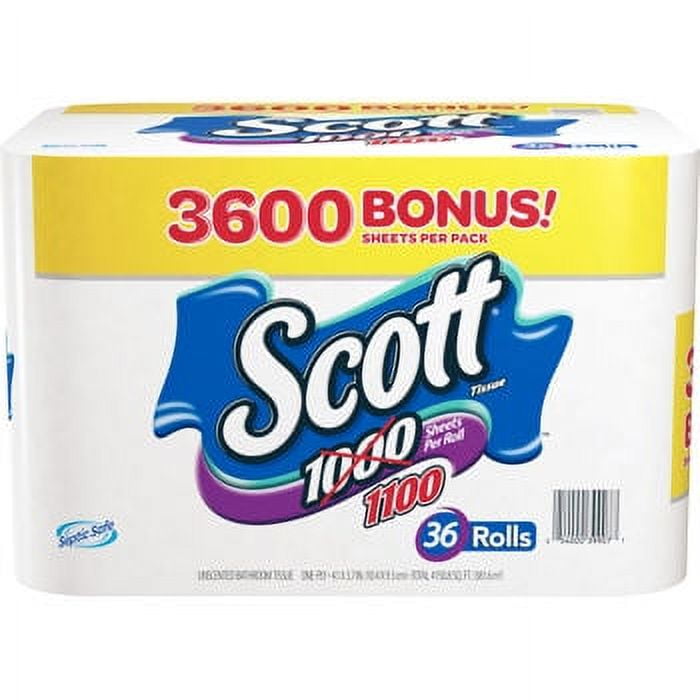 Scott 1100 Unscented 1-Ply Bath Tissue, 36 Rolls