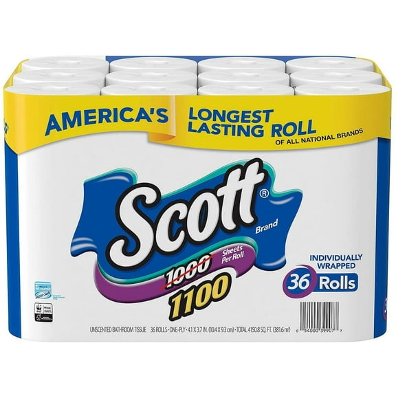 Scott 1100 Unscented Bath Tissue, 1-ply (36 Rolls)