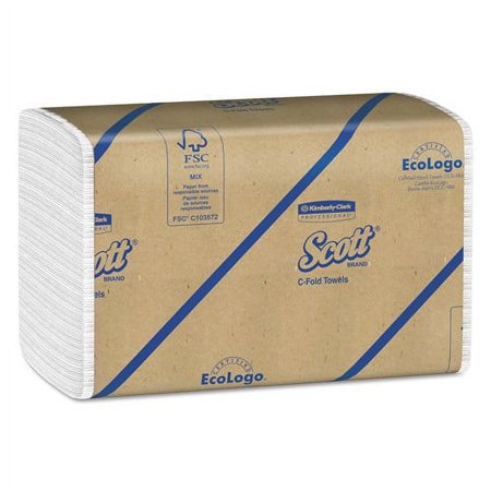 Scott® Essential C-Fold Towels, Absorbency Pockets,10 1/8x13 3/20,White,200/PK,12 PK/CT (KCC01510)