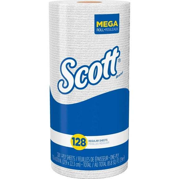 Scott 41482 Kitchen Roll Towels, 11 x 8 25/32, White, 128/Roll, 20 Rolls/Carton