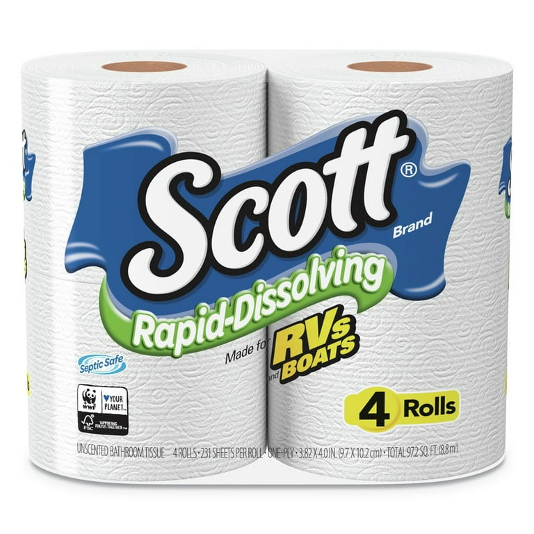 Rapid-Dissolving Toilet Paper, Bath Tissue, Septic Safe, 1-Ply, White, 231 Sheets/Roll, 4/Rolls/Pack, 12 Packs/Carton Rapid-Dissolving Toilet Paper, Bath Tissue, Septic Safe, 1-Ply, White, 231 Sheets/Roll, 4/Rolls/Pack, 12 Packs/Carton