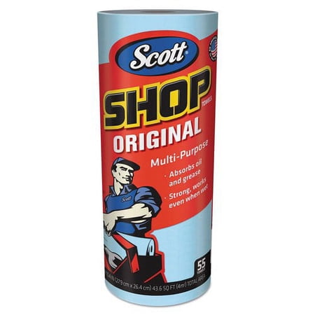 Scott 75147 Shop Standard Roll Towels For Grease, Liquid, Oil - Blue - 55 Per Roll - 12 Rolls Per Carton