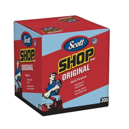 Shop Towels POP-UP Box, 1-Ply, 10 x 12, Blue, 200/Box, 8 Boxes/Carton