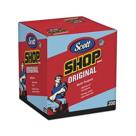 Shop Towels POP-UP Box, 1-Ply, 10 x 12, Blue, 200/Box, 8 Boxes/Carton