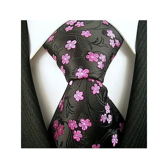 Scott Allan Black and Pink Mens Tie | Cherry Blossom Floral Tie for Him | Standard Size Necktie