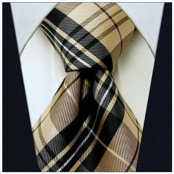 Scott Allan Brown and Black Mens Tie | Scottish Tartan Plaid Necktie | Jacquard Woven Regular Size Tie 3.3" at Tip