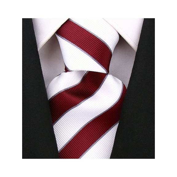Scott Allan Burgundy and White Regiment Necktie Tie | Woven Microfiber Standard Size Tie 3.3" at Tip