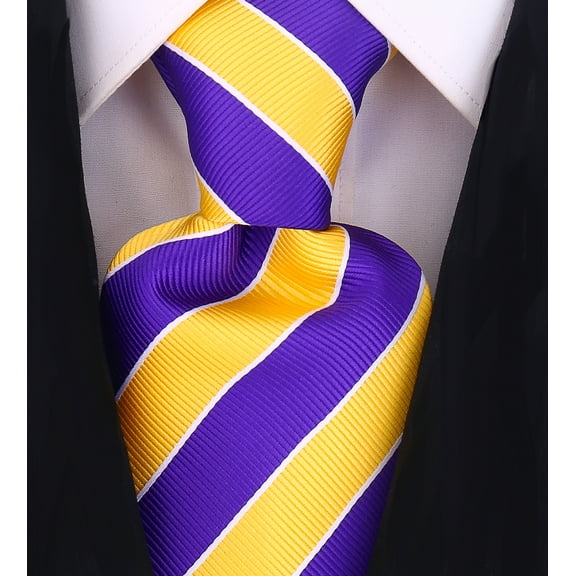 Purple & Yellow Woven Striped Regiment College Tie - Yellow and Purple Neck Tie for Men
