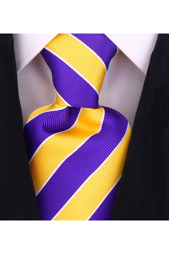 Purple & Yellow Woven Striped Regiment College Tie - Yellow and Purple Neck Tie for Men