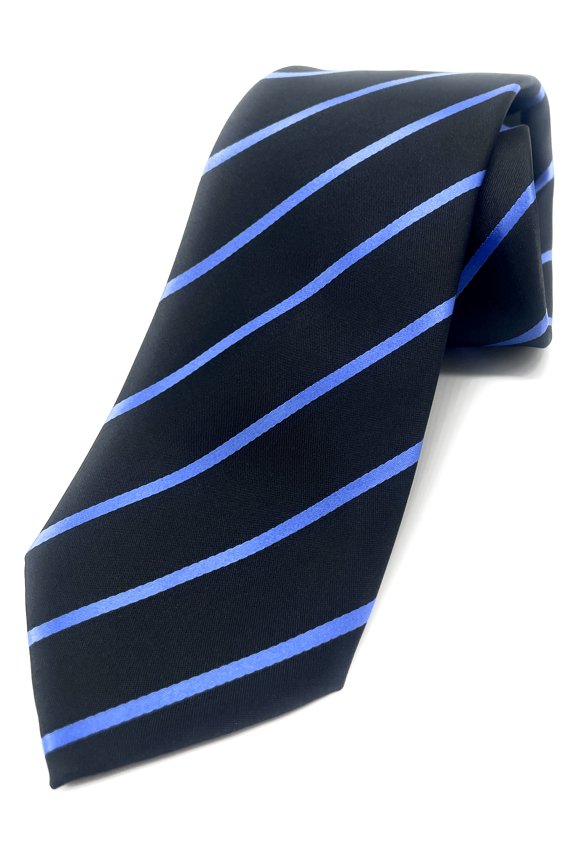 Black & Blue Tie | Standard Size 3.3" Adult Pin Stripe Necktie Black Tie's