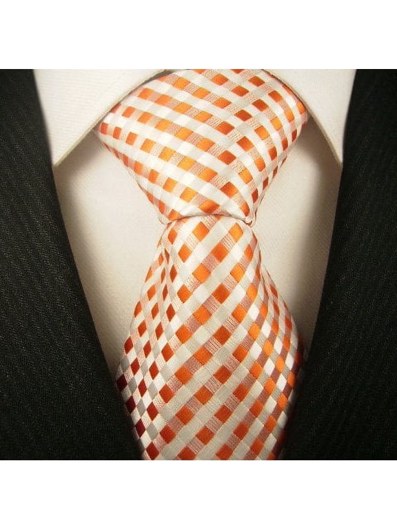 Men's Checkered Necktie, Orange & White