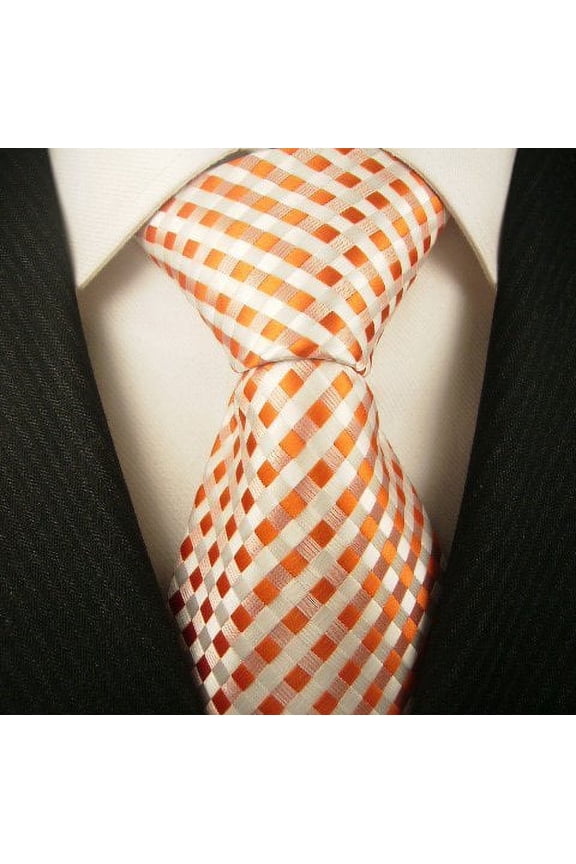 Men's Checkered Necktie, Orange & White