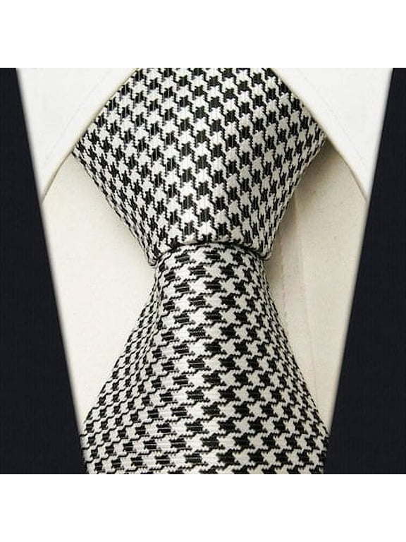 Scott Allan Hound's-tooth Black and Gray Necktie | Standard Size Adult Tie | Checkered Tie