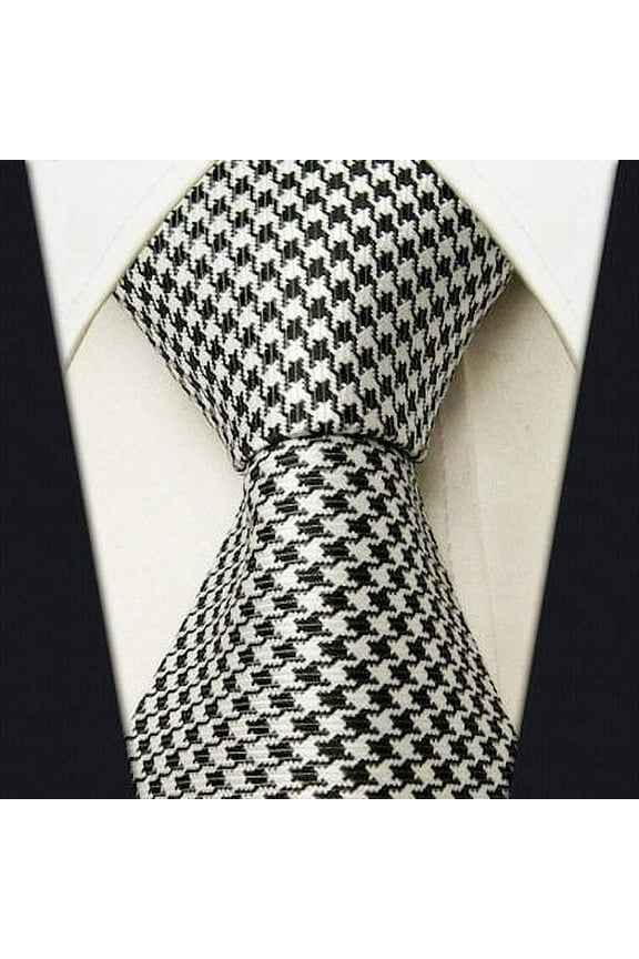 Scott Allan Hound's-tooth Black and Gray Necktie | Standard Size Adult Tie | Checkered Tie