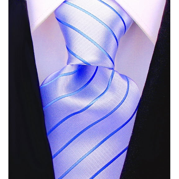 Scott Allan Men's Blue Striped Necktie | Light Blue Wedding Tie for Groom | Formal Neck Ties for Him