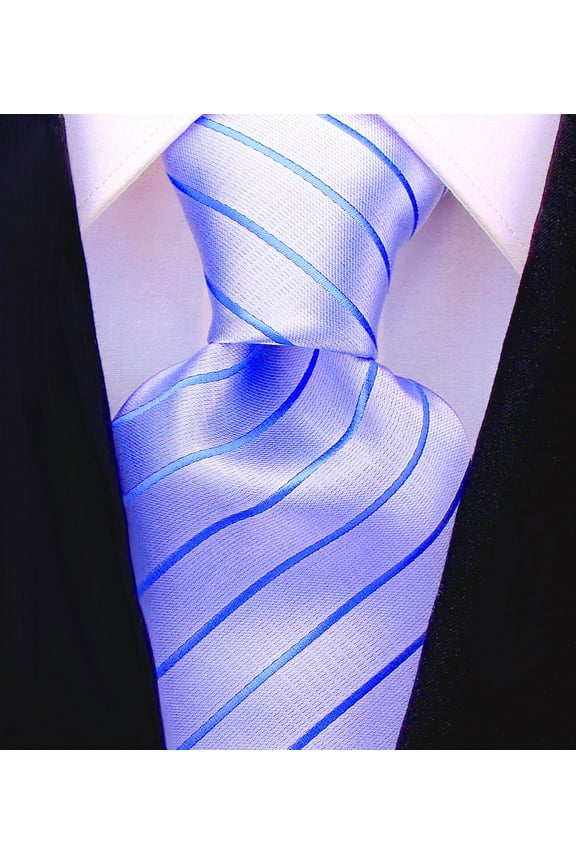 Scott Allan Men's Blue Striped Necktie | Light Blue Wedding Tie for Groom | Formal Neck Ties for Him
