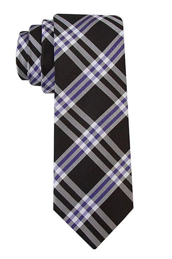 Scott Allan Mens 100% Silk Plaid Necktie - Black Tie 3"
