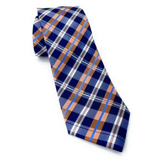 Scott Allan Navy Blue Orange Mens Tie | Plaid Tie's for Him | Corbata Para Hombre Elegantes | Navy Orange Necktie