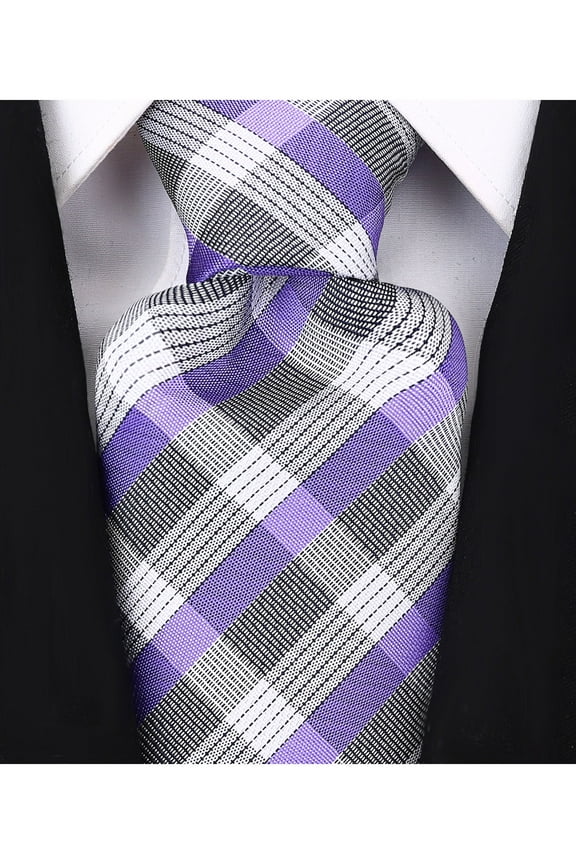 Scott Allan Purple Plaid Tie | Jacquard Woven Regular Size Necktie 3.3" at Tip | Wedding Ties