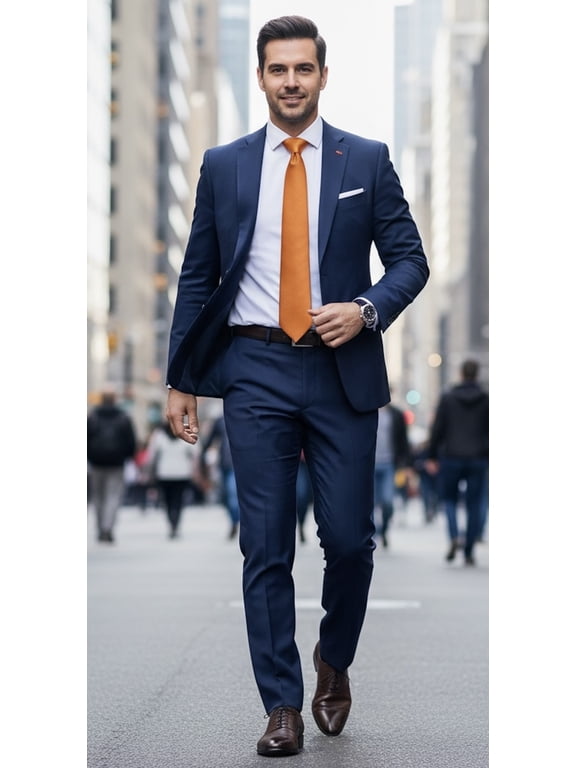 Scott Allan Men's Classic Solid Color Orange Tie, Premium Necktie