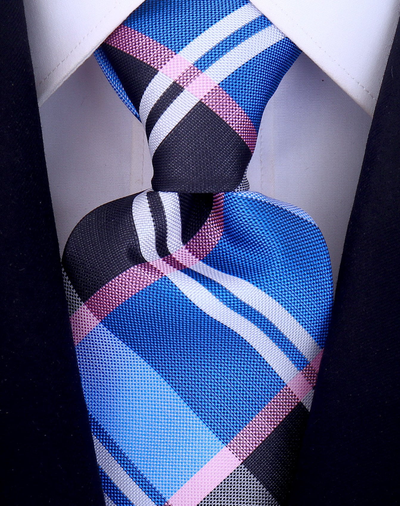 Scott Allan Tartan Plaid Tie for Men Blue Tie Ties for Men Black and Blue Plaid Necktie