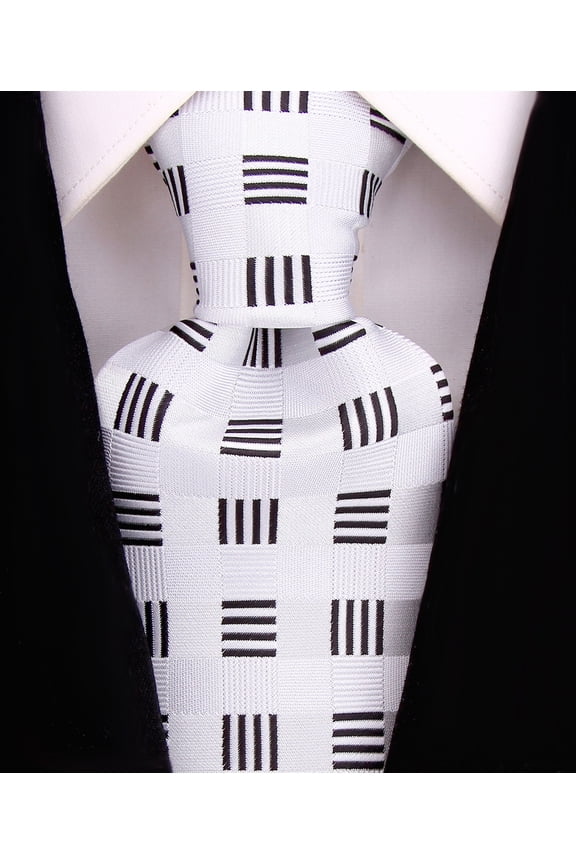 Scott Allan White and Black Necktie for Him | Jacquard Woven Regular Size Tie 3.3" at Tip | Corbata Blanca White Tie