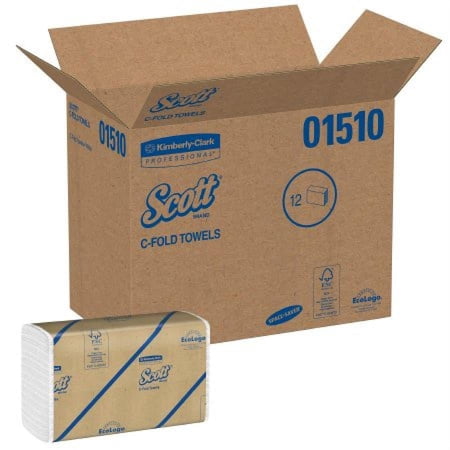 Scott C-Fold Paper Towel, 1-Ply, White, 10-1/8 Inches x 13-3/20 Inches, 2400 Count