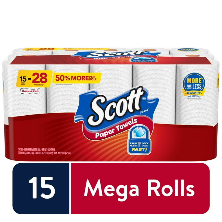 Scott Choose-A-Sheet Paper Towels - Mega Rolls - 1 Ply - 102 Sheets/Roll - White - Perforated, Absorbent, Durable - For Home, Office, School - 15 Rolls Per Pack - 2 / Carton Scott Choose-A-Sheet Paper Towels - Mega Rolls - 1 Ply - 102 Sheets/Roll - White - Perforated, Absorbent, Durable - For Home, Office, School - 15 Rolls Per Pack - 2 / Carton