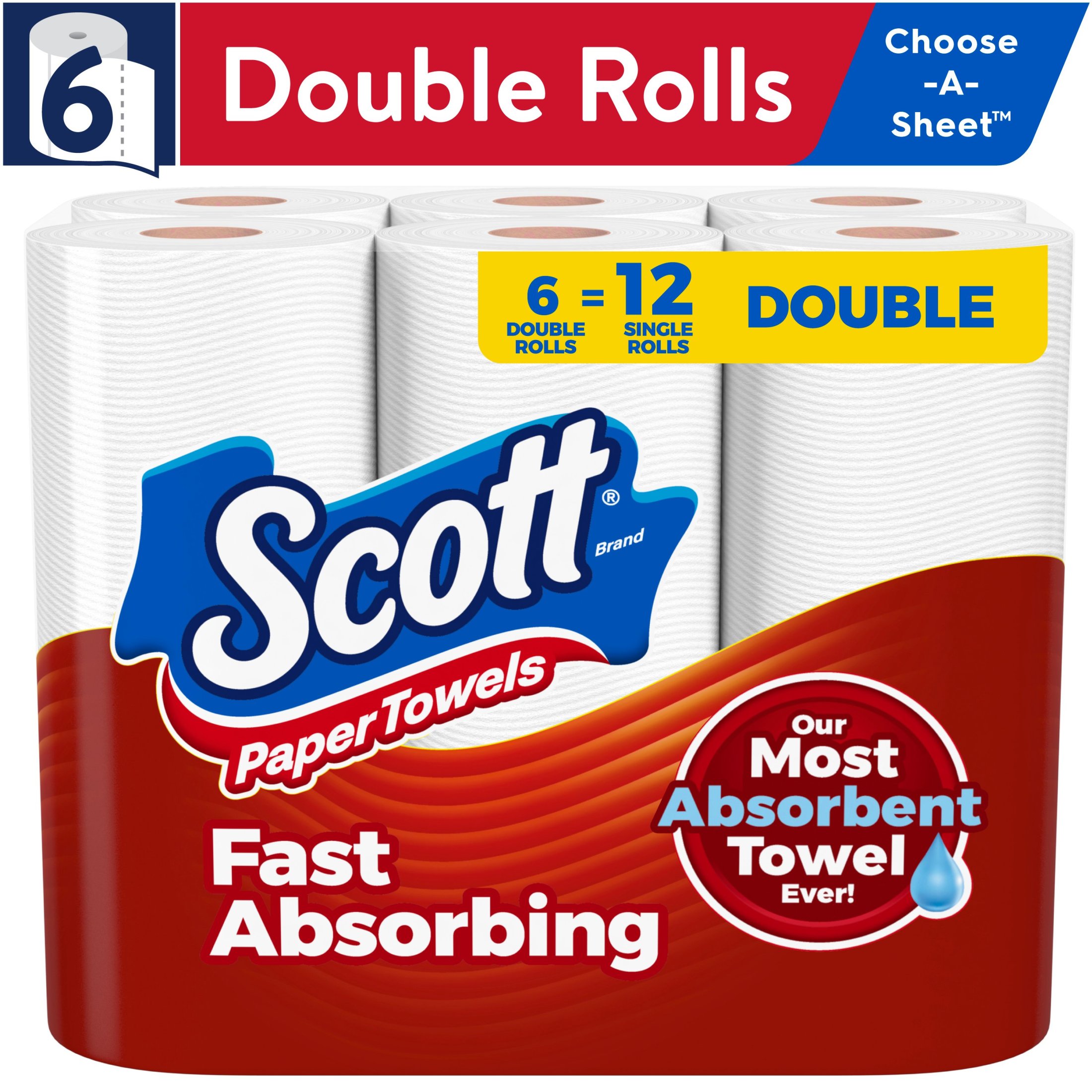 Sparkle Pick-A-Size Paper Towels, White, 6 Double Rolls = 12 Regular ...