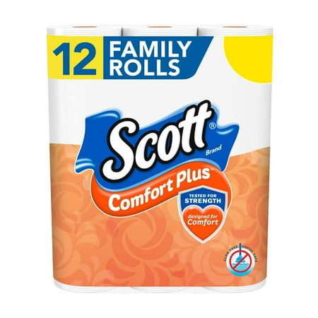 Scott Comfort Plus Toilet Paper Family Rolls, 12 Ct