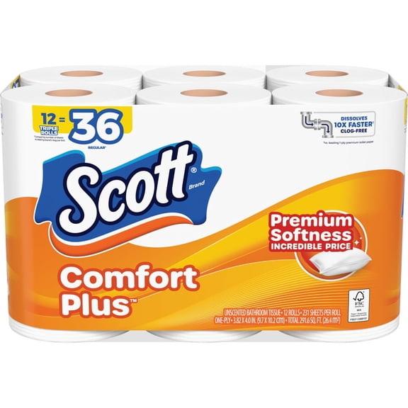 Scott ComfortPlus Toilet Paper, 12 Double Rolls (Pack of 4)