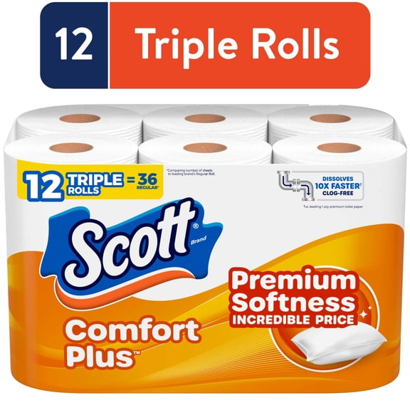 Scott ComfortPlus Toilet Paper, 12 Triple Rolls