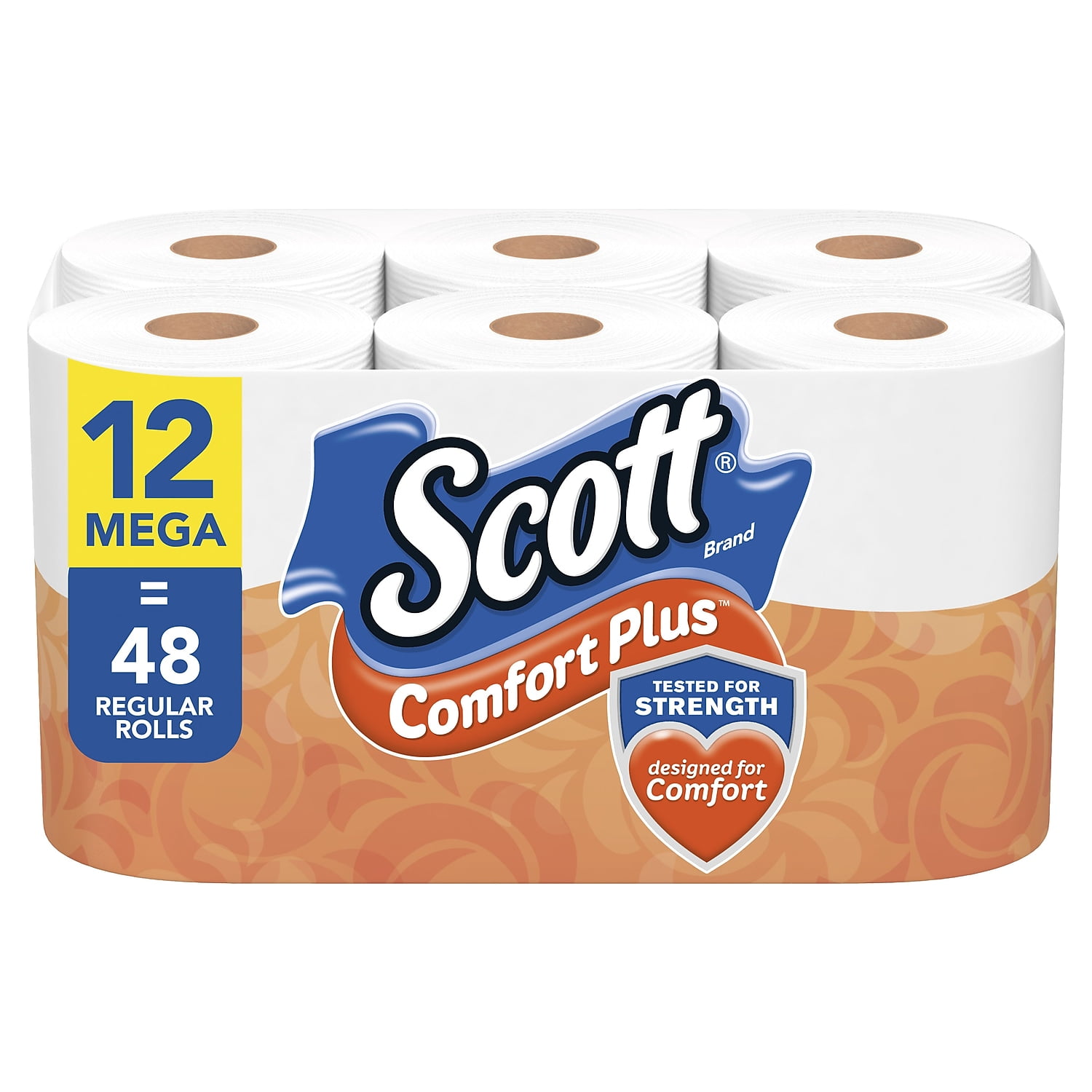Scott ComfortPlus Toilet Paper, 12 Mega Rolls, 425 Sheets per Roll, SepticSafe, 1Ply Toilet