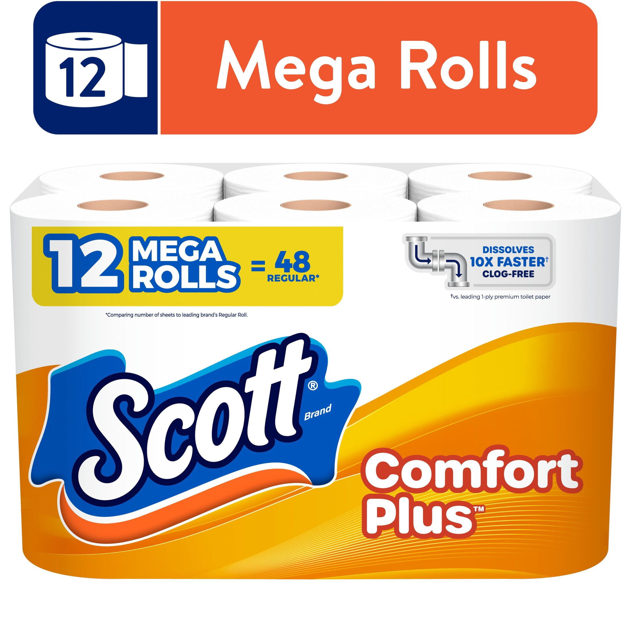 Scott ComfortPlus Toilet Paper, 12 Mega Rolls