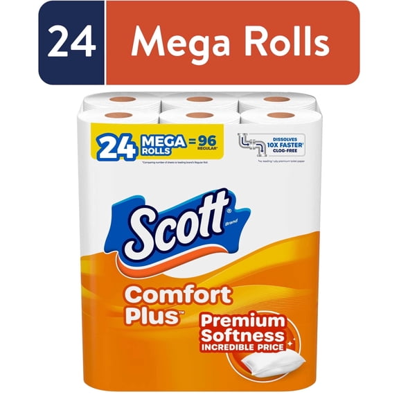Scott ComfortPlus Toilet Paper, 24 Mega Rolls