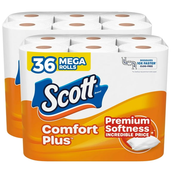 Scott ComfortPlus Toilet Paper, 36 Mega AIS1 Rolls, 310 Sheets per Roll, Septic-Safe, 1-Ply Toilet Tissue