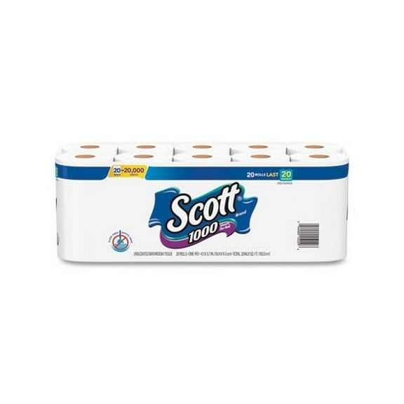 Scott Containers 1000 Bathroom paper Tissue Septic Safe, 1-Ply, White, 1000 Sheet/Roll, 20/Pack