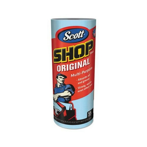 Scott Containers Shop Towels Standard Roll, 10.4 x 11, Blue, 55/Roll, 12 Rolls/Carton