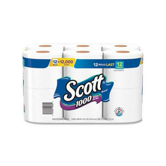 Scott Containers Toilet Paper Septic Safe, 1-Ply, White, 1000 Sheets/Roll, 12 Rolls/Pack, 4 Pack/Carton
