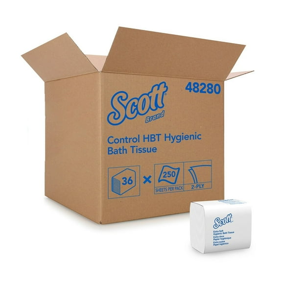 Scott Control Extra Soft Hygienic Bathroom Tissue (48280), Soft 2-Ply, Single Pull, 250 Sheets per Pack, 36 Packs per Case