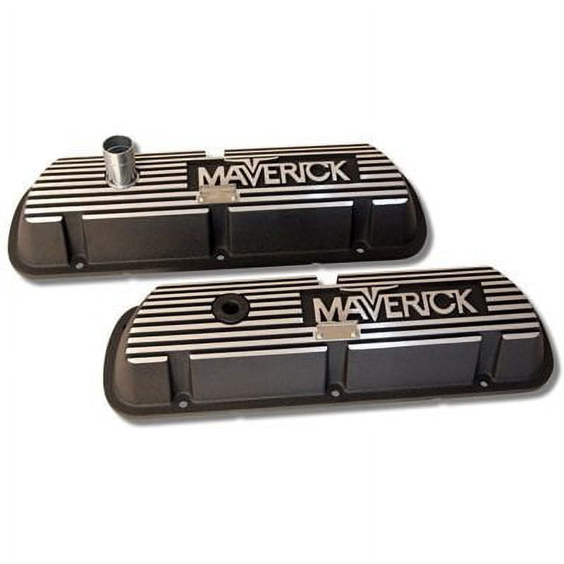 Scott Drake 6A582-MAV Aluminum Valve Covers Black Wrinkle Finish Maverick Logo