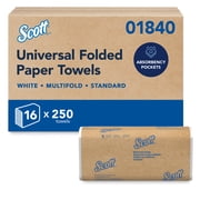 Scott® Professional Universal Multifold Paper Towels, Bulk (01840), Absorbency Pockets, Standard Tier, Compressed, White (16 Packs, 250 Sheets Each)