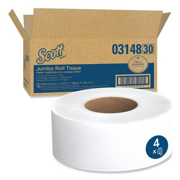Scott Essential JRT Jumbo Roll Bathroom Tissue, Septic Safe, 2-Ply, White, 3.55" x 1,000 ft, 4 Rolls/Carton, Each