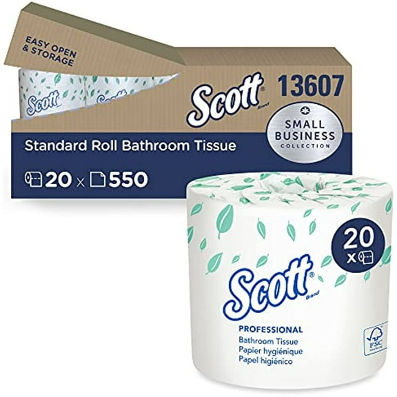 Scott Essential Professional Bulk Toilet Paper For Business (13607), Individually Wrapped Standard Rolls, 2-Ply, White, 20 Rolls/Convenience Case, 550 Sheets/Roll