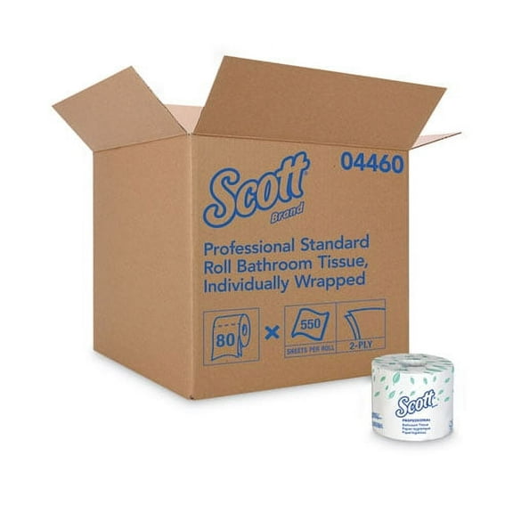 Scott Essential Standard Roll Bathroom Tissue for Business, Septic Safe, 2-Ply, White, 550 Sheets/Roll, 80/Carton (04460) - 10 Pack