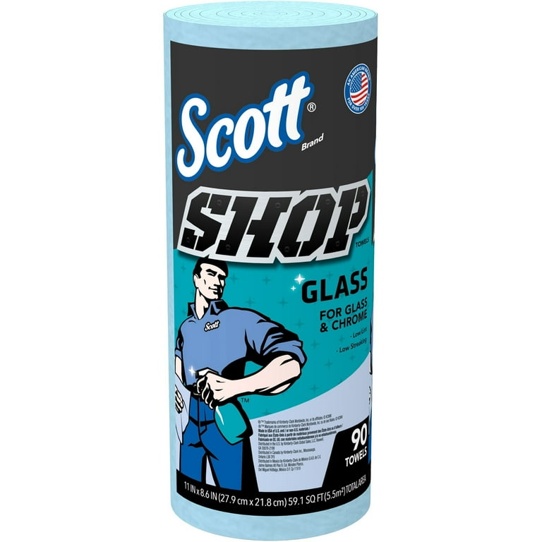 Scott Glass Cleaning Shop Towels - 90 Sheets/Roll - Blue - Low Linting, Absorbent, Perforated - For Glass Cleaning, Windshield, Window, Mirror - 1080 / Carton Scott Glass Cleaning Shop Towels - 90 Sheets/Roll - Blue - Low Linting, Absorbent, Perforated - For Glass Cleaning, Windshield, Window, Mirror - 1080 / Carton
