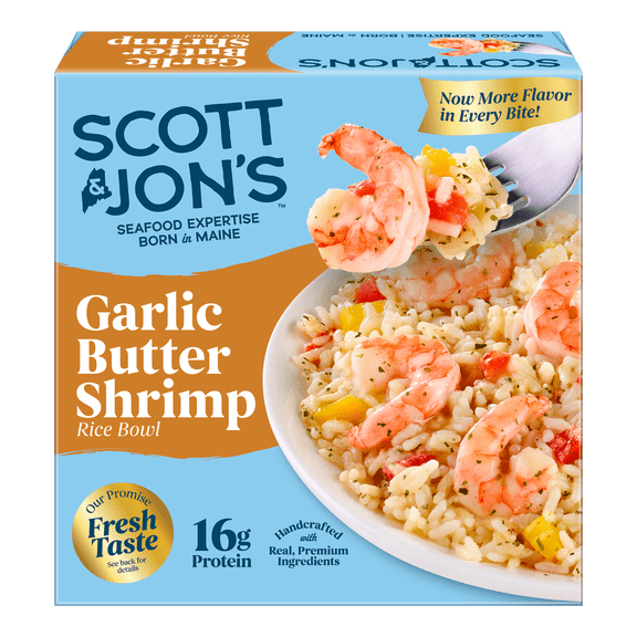 Scott & Jon’s Frozen Meals, Garlic Butter Shrimp Rice Bowl, Microwave Meals, Frozen Dinner for One, 9.6 oz